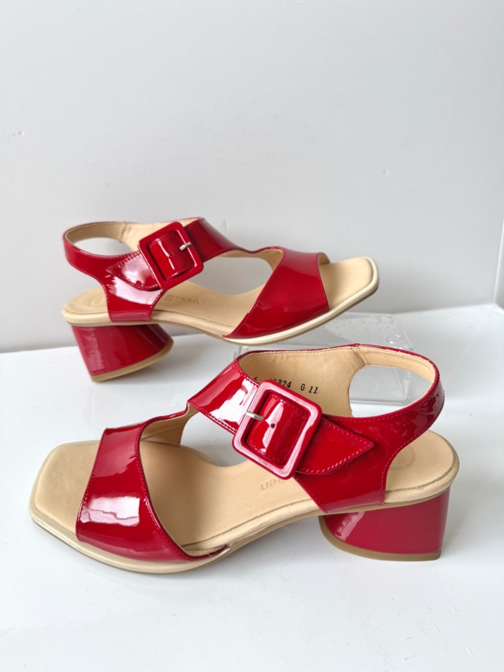 Paul Green Tanya Red Patent Slingback Block-Heel Sandals Size 8.5US